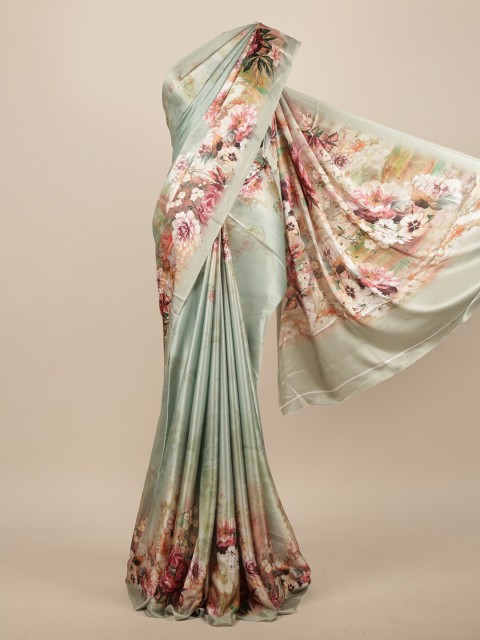 

Pothys Green & Pink Floral Printed Satin Saree