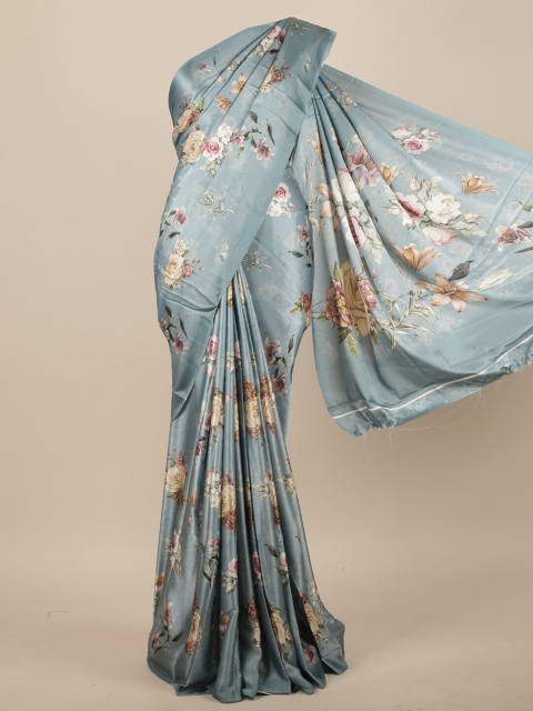 

Pothys Grey & Pink Floral Satin Saree