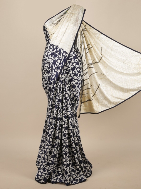 

Pothys Navy Blue & Cream-Coloured Ethnic Motifs Printed Saree
