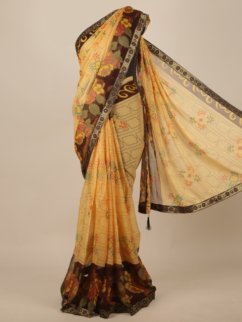

Pothys Yellow & Brown Floral Saree
