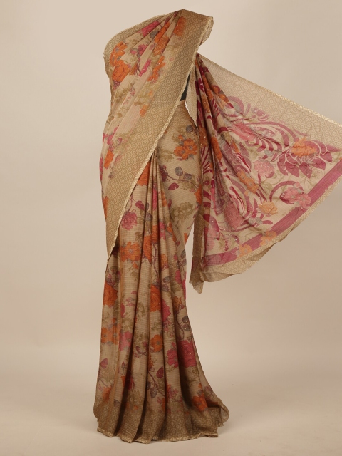 

Pothys Brown & Orange Floral Beads & Stones Saree
