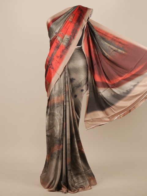 

Pothys Grey & Beige Abstract Printed Satin Saree