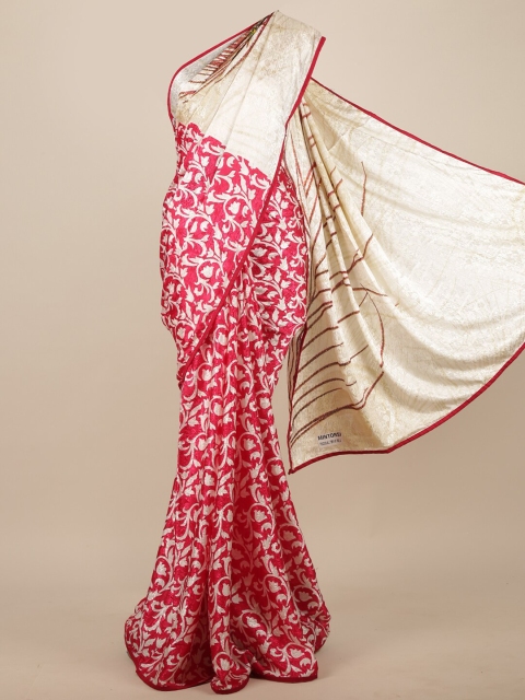 

Pothys Pink & Cream-Coloured Floral Pure Crepe Saree