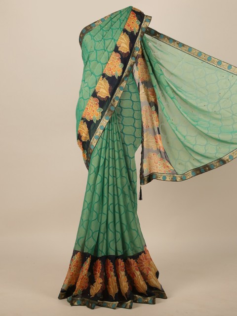 

Pothys Green & Orange Ethnic Motifs Saree