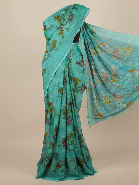

Pothys Turquoise Blue & Olive Green Floral Saree