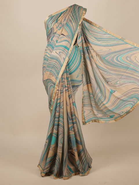 

Pothys Beige & Turquoise Blue Abstracted Printed Saree