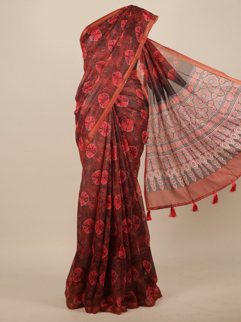 

Pothys Maroon Ethnic Motifs Printed Saree
