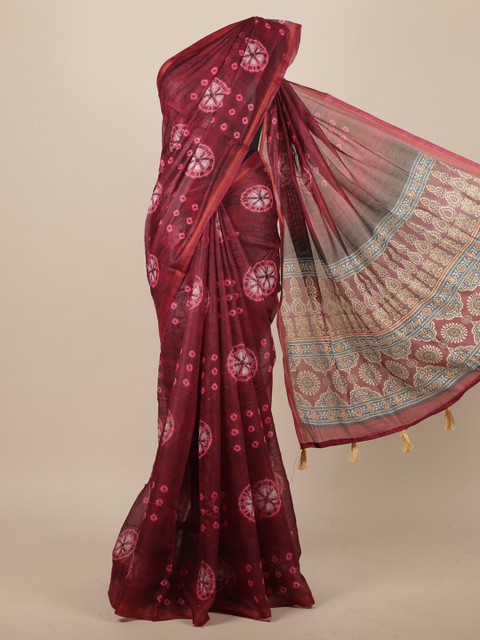 

Pothys Maroon Cotton Blend Saree