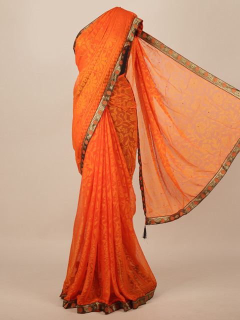 

Pothys Orange & Gold Ethnic Motifs Woven Design Saree