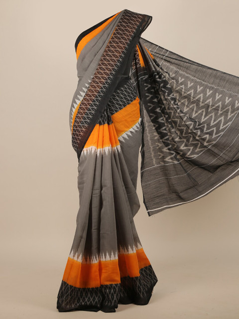 

Pothys Grey & Orange Printed Saree