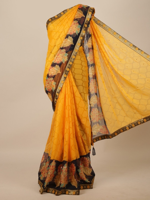 

Pothys Yellow & Brown Ethnic Motifs Brasso Printed Saree