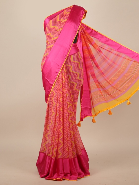 

Pothys Pink & Yellow Poly Chiffon Saree