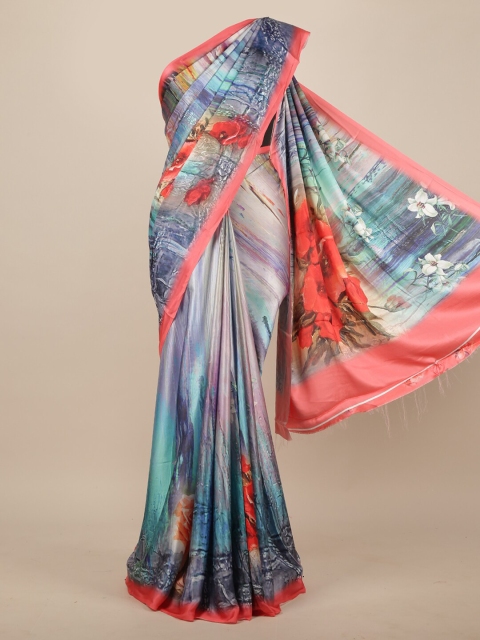 

Pothys Multicoloured Floral Satin Saree, Multi