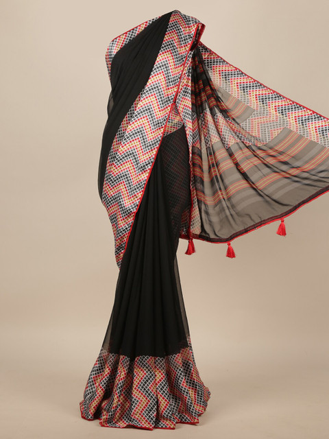 

Pothys Women Black Poly Chiffon Geometric Printed Saree