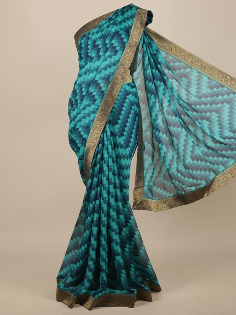 

Pothys Blue & Gold Geometric Printed Zari Saree