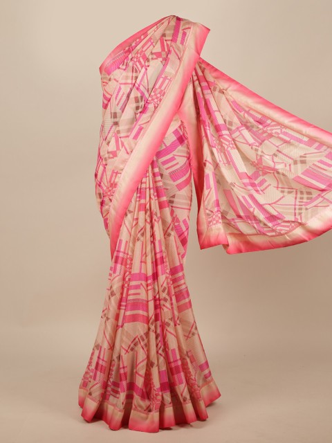 

Pothys Women Pink & Cream-Coloured Geometric Printed Saree