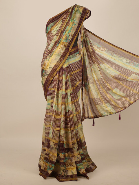 

Pothys Brown & Beige Floral Beads & Stones Saree