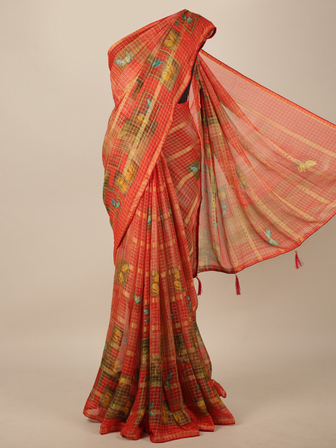 

Pothys Pink & Orange Checked Saree