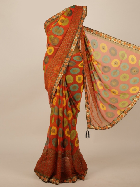 

Pothys Orange & Yellow Geometric Brasso Printed Saree