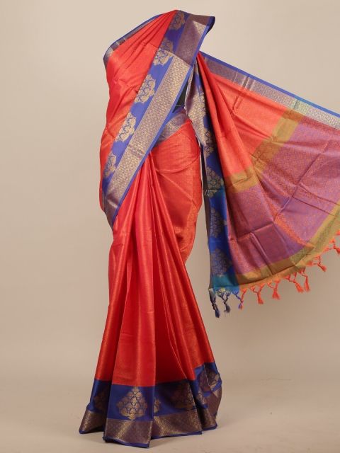 

Pothys Orange & Gold-Toned Ethnic Motifs Zari Jute Silk Saree