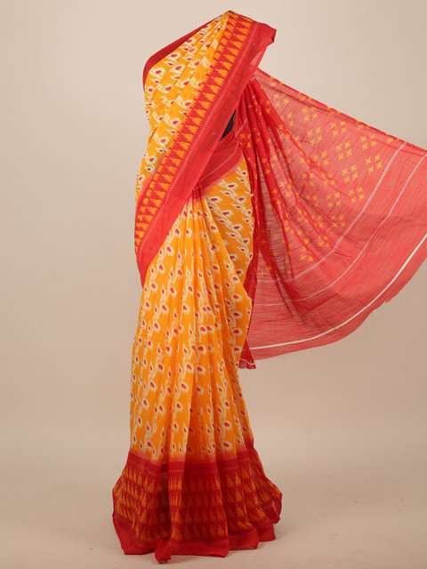 

Pothys Women Yellow & Red Abstract Printed Saree
