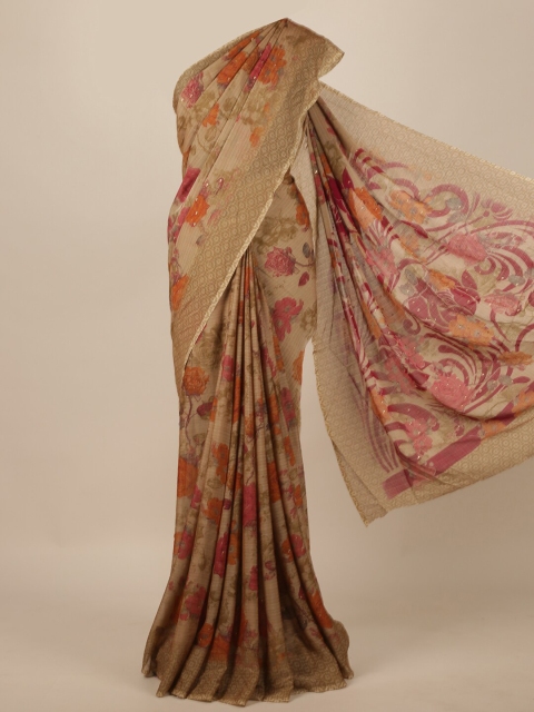 

Pothys Brown & Orange Floral Printed Saree
