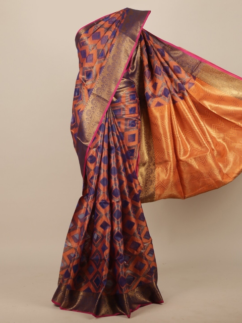 

Pothys Blue & Peach-Coloured Geometric Woven Design Zari Jute Silk Saree