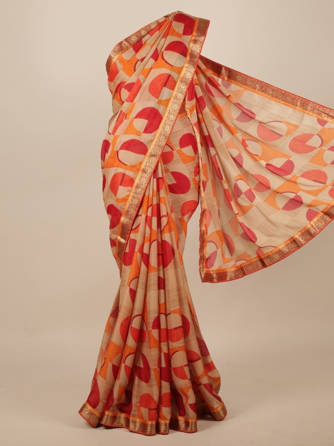 

Pothys Brown & Red Geometric Printed Zari Saree