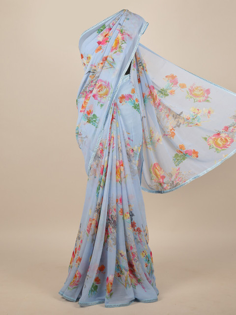 

Pothys Blue & Pink Floral Printed Saree