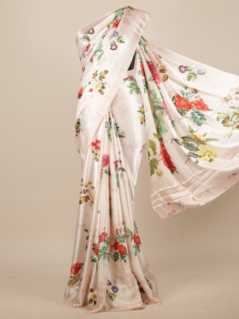 

Pothys Cream-Coloured Floral Satin Saree
