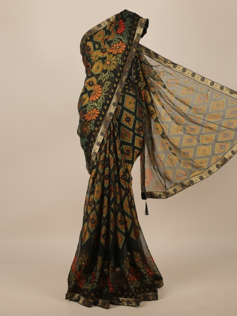 

Pothys Black & Mustard Ethnic Motifs Brasso Printed Saree