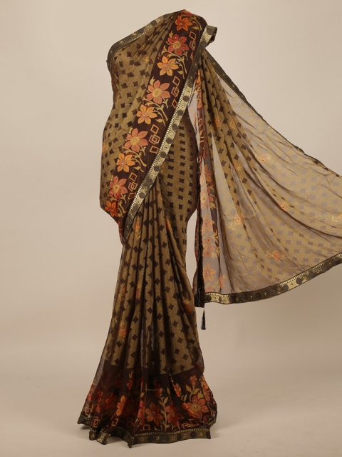 

Pothys Brown Poly Chiffon Floral Saree