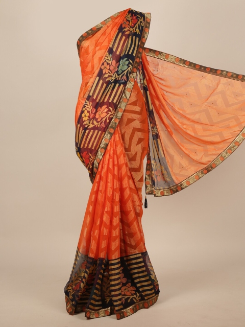 

Pothys Women Orange & Black Geometric Woven Designed & Embellished Saree
