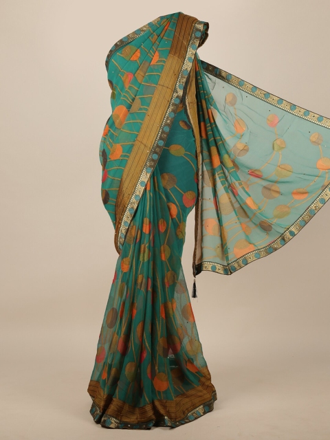 

Pothys Green & Orange Printed Beads & Stones Saree