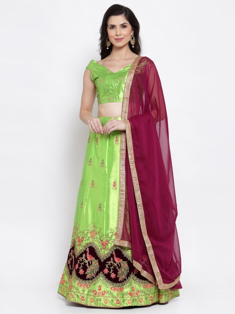 

Satrani Green & Magenta Embroidered Semi-Stitched Lehenga & Blouse With Dupatta