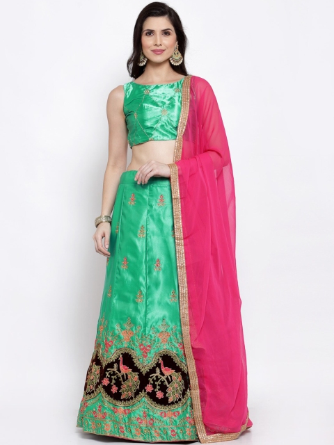 

Satrani Green & Pink Embroidered Semi-Stitched Lehenga & Blouse With Dupatta
