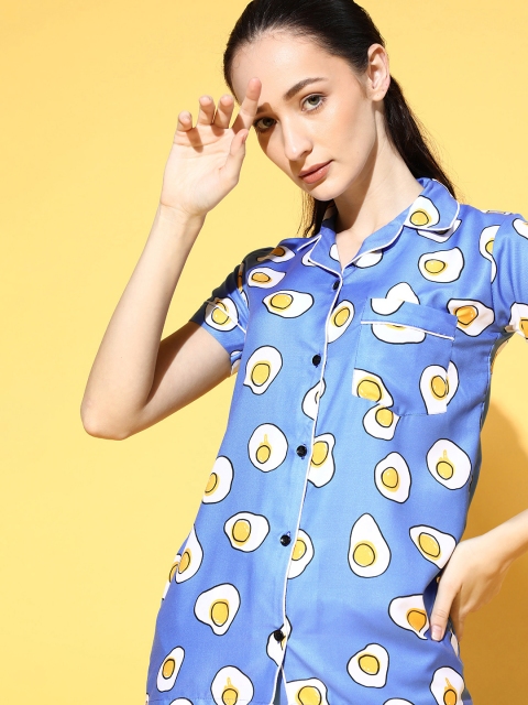 

Bellofox Women Blue & White Printed Night suit