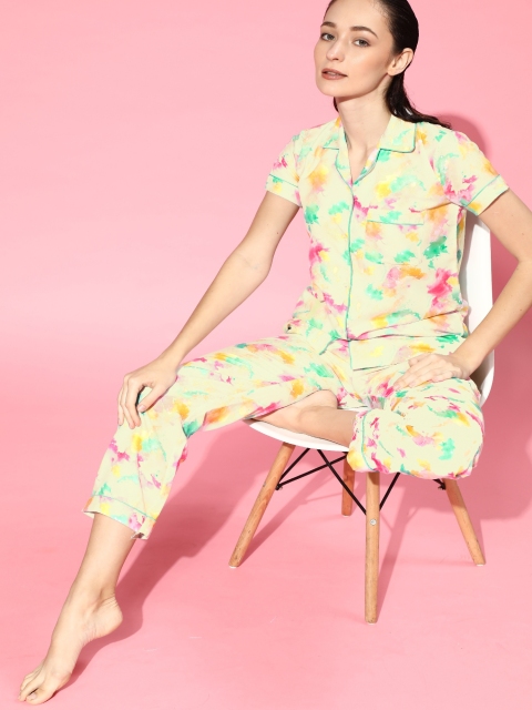 

Bellofox Women Off White & Blue Printed Night suit