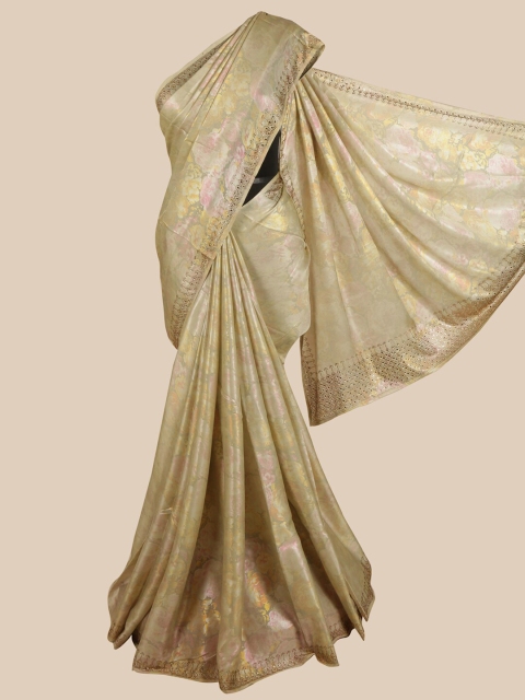 

Pothys Green Floral Beads and Stones Pure Satin Saree
