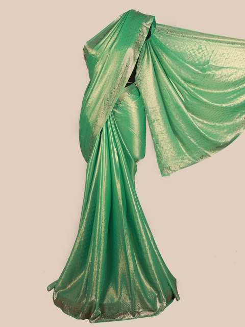 

Pothys Green Ethnic Motifs Beads and Stones Embellished Satin Saree