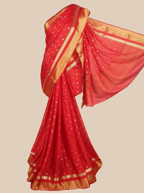 

Pothys Women Red & Gold-Toned Ethnic Motifs Woven Designed Saree