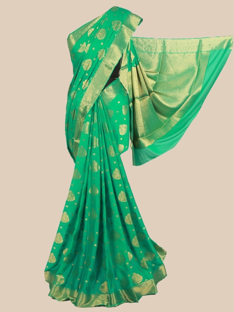 

Pothys Green & Gold-Toned Ethnic Motifs Zari Pure Crepe Saree