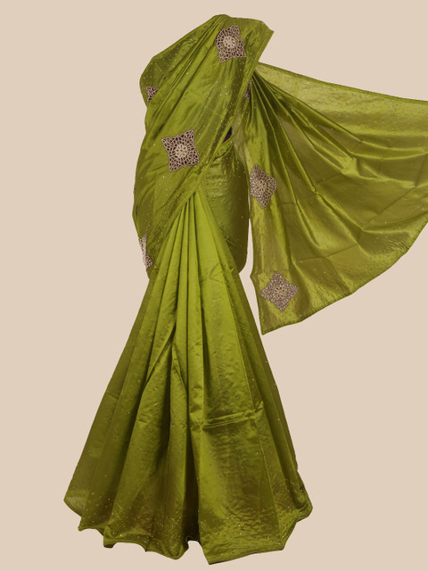 

Pothys Green Beads and Stones Embroidered Art Silk Saree