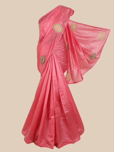 

Pothys Women Pink & Gold-Toned Ethnic Motifs Embellished Saree