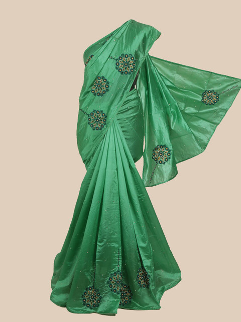 

Pothys Green Floral Embellished Beads & Stones Art Silk Saree