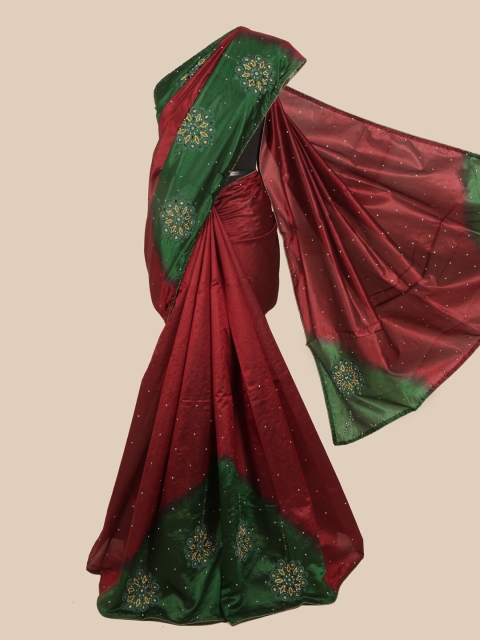 

Pothys Maroon & Green Floral Beads & Stones Art Silk Saree