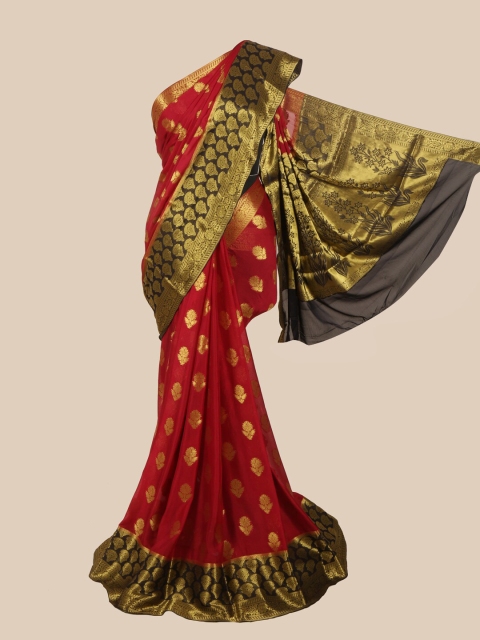 

Pothys Maroon & Gold-Toned Ethnic Motifs Zari Pure Crepe Saree