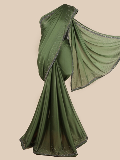 

Pothys Olive Green Beads and Stones Satin Saree