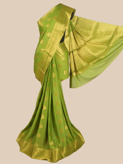 

Pothys Green & Gold-Toned Woven Design Zardozi Pure Crepe Saree