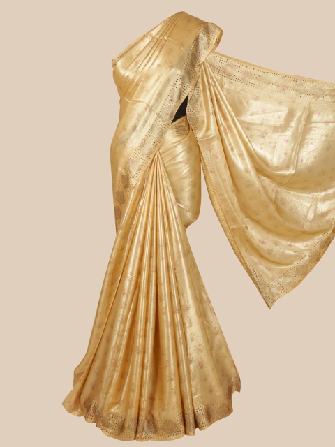 

Pothys Gold-Toned Floral Schiffli Satin Saree